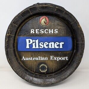 Vintage Reschs Pilsener Beer Barrel 3D Foam Sign 16" Australian Export Pilsner
